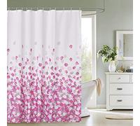 WedDecor Bathroom Shower Curtain Waterproof Mould Free Mildew Resistant, Heavy Duty 100% Polyester Fabric Curtains Liner Washable & Wipe Clean with 12 Curtain Hooks, Pink Petals, 180x180cm