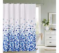 WedDecor Bathroom Shower Curtain Waterproof Mould Free Mildew Resistant, Heavy Duty 100% Polyester Fabric Curtains Liner Washable & Wipe Clean with 12 Curtain Hooks, Blue Petals, 180x200cm