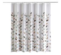 WedDecor Bathroom Shower Curtain Waterproof Mould Free Mildew Resistant, Heavy Duty 100% Polyester Fabric Curtains Liner Washable & Wipe Clean with 12 Curtain Hooks, White With Leaves, 180x200cm