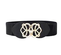 WedDecor Black 60mm Wide Elastic Stretchable Women Waist Belt with Conjoined Hearts Buckle Cinch Obi Belt for Fashion Accessories, Halloween Dresses, Casual Formal and Western Outfits, L Size