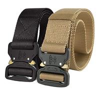 WedDecor Black and Khaki Adjustable Tactical Belt Nylon Military Style Webbing Utility Belt Quick Release Buckle Outdoor Wear Casual Waistband, 125cm x 3.8cm, 2pcs