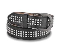 WedDecor Black Belt for 3 Row Pyramid Studded Belt (1.5 Inches Wide), Punk Style Biker Belt Black Strap PU Leather Metal Single Prong Buckle Casual Party Wear Black Leather Belt for Men & Women, L