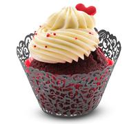 WedDecor Black Cupcake Wrapper Liners for Muffins, Laser Cut Lace Baking Cups, Elegant Disposable Muffin Holders for Weddings, Engagements, Birthdays, Baby Showers & Holiday Events, 25pcs