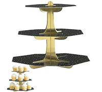 WedDecor Black & Gold Cupcake Stand 3 Tiered Serving Pastry, Dessert, Muffins, Platter for Weddings Birthday Baby Shower Tea Parties & Other Events Decorations