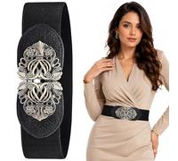 WedDecor Black Retro 60mm Wide Cinch Belt Womens Corset Stretchable Elastic Waist Belt with Intertwined Leaves Buckle for Costume, Waist Band Vintage Belt Adjustable Nurse Belt For Dresses, S Size