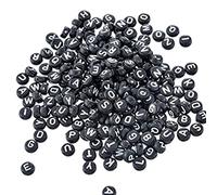 WedDecor Black Round Acrylic Letter Beads with White Vowel & Noun Alphabets (A to Z) for Key Chains, Bracelets, Arts & Crafts, Making Name & Jewelry, 100pcs