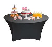 WedDecor Black Round Tablecloth Stretchy Table Cover Slipcover for Wedding & Event Decoration & Birthday Party, Banquet, Event, Dining Party Decoration, 60 inch, 1pc