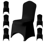 WedDecor Black Spandex Chair Cover Stretch Removable Slipcover Dining Room Wedding Decor, Christmas Party, Banquet, Anniversary, Birthday Decoration, 6pcs