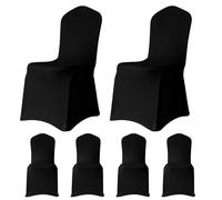 WedDecor Black Spandex Wedding Chair Covers 140GSM Premium Quality Stretchable Fabric Slipcovers for Dining Party, Banquet Decoration, Anniversary, Conferences, Events, 8pcs