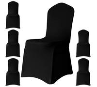 WedDecor Black Spandex Wedding Chair Covers 140GSM Premium Quality Stretchable Fabric Slipcovers for Dining Party, Banquet Decoration, Anniversary, Conferences, Events, 6pcs