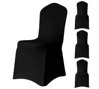WedDecor Black Spandex Wedding Chair Covers 140GSM Premium Quality Stretchable Fabric Slipcovers for Dining Party, Banquet Decoration, Anniversary, Conferences, Events, 4pcs