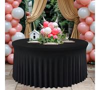 WedDecor Black Table Cloth Skirt, 5ft x 2.5ft Pleated Round Spandex Stretchable Tablecloth Cover For Wedding, Dining, Birthday Party, Baby Shower, Restaurant and Special Events Table Decoration