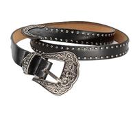 WedDecor Black Western Belt Gunmetal Vintage Buckle Carved PU Leather Strap Silver Rivet Studded Cowboy Belt Casual Formal Fashion Accessory for Casual Formal Outfits 25mm Wide, 31" - 37"