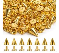 WedDecor Brass Cone Shape Screwback Spikes Studs Punk Style for Decorating DIY Leathercraft, Goth Clothing, Fashion Accessories, 7mm x 10mm, Gold, 50pcs
