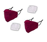 WedDecor Breathable Cotton Face Mask, Machine Washable, Reusable Safety Masks, Comfortable & Stretchable Drawstring Elastic, Face Covering, With Filter, Red - 2pcs