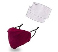 WedDecor Breathable Cotton Face Mask, Machine Washable, Reusable Safety Masks, Comfortable & Stretchable Drawstring Elastic, Face Covering, With Filter, Red - 1pc