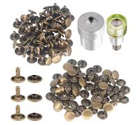 WedDecor - Bronze 8mm Double Cap Rivets Set - 100pcs Brass Rivets with 2-Part Die Set for Green Machine Hand Press - for Leather Bags, Purses, Belts, No-Sew Crafts, Tailoring & DIY Projects