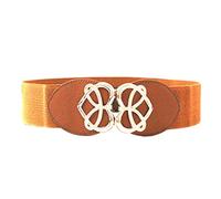 WedDecor Brown 60mm Wide Elastic Stretchable Women Waist Belt with Conjoined Hearts Buckle Cinch Obi Belt for Fashion Accessories, Halloween Dresses, Casual Formal and Western Outfits, M Size