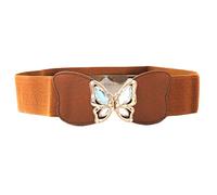 WedDecor Brown 60mm Wide Elastic Stretchable Women Waist Belt with Diamond Studded Golden Butterfly Buckle Cinch Obi Belt for Fashion Accessories, Halloween Dresses, Western Outfits, L Size