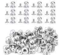 WedDecor Chicago Round Head Screw Back Sam Browne Studs Hand Pressed Rivets for Leathercraft, Clothing, Footwear, Fashion Accessories, 8mm, Silver, 50pcs