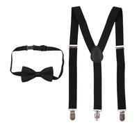 WedDecor Children Black Braces Bow tie sets, Solid Color Kids Braces with Strong Clip, Unisex Adjustable Elastic Suspenders and Bow Tie Set for Wedding, Parties, Fashion Accessory, 25mm Wide
