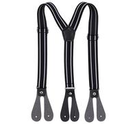WedDecor Children's Y-Shaped Black With 2 White Stripe Suspenders With Buttonhole 71cm X 20mm, Adjustable Elastic Braces For Trousers, Denims, Fashion Accessory