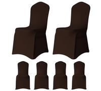 WedDecor Chocolate Brown Protective Chair Cover Stretchable Spandex Front Flat Slipcovers for Weddings Decoration, Hotel, Conferences, Events, Restaurant, Birthday & Christmas Parties, 8pcs