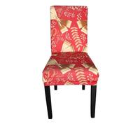 WedDecor Christmas Chair Covers, Elastic Chair Protector Seat Covers Xmas Decoration Dining Chair Covers Christmas Printable, Washable Slipcovers for High Chairs, Pack of 6 - Red Ribbon with Leaf