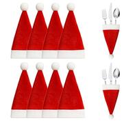 WedDecor Christmas Dinner Table Decoration Stockings Silverware Cutlery Holders Pockets for Xmas Party Dinner Decoration Santa Clause Red Hat, Pack of 8