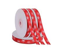 WedDecor Christmas Grosgrain Red Ribbon Xmas Gift Wrapping Winter Holidays Snowflakes Printed Ribbons, Gift Wrapping, Festive Decoration, Bows Making, 10mm, 25 Yards