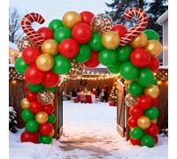 Weddecor Christmas Party Decoration Balloon Garland Kit, 84pcs | Gold Red Green White Confetti Latex Balloons, 3pcs Inflatable Santa Stick Foil Balloons with Strip Set for New Year Xmas