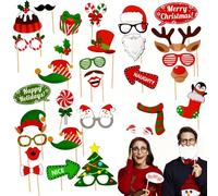 WedDecor Christmas Party Photo Booth Props, 32 Pcs Creative Christmas Pose Photo Booth Kit, Party Props Funny DIY Selfie for Adults Kids Xmas Decoration Supplies