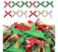 WedDecor Christmas Ribbon for Gift Wrapping, 6 Different Types 150 Pcs Xmas Bows Ribbons Christmas Pattern Printed Grosgrain & Organza Gift Bows for wreath making supplies, Xmas Decorations