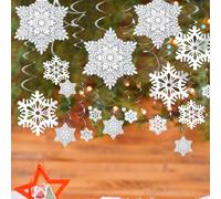 WedDecor Christmas Snowflake Hanging Swirl Xmas Decoration Streamers Party Spiral Ceiling Decorations Silver & White Snowflake Garland for Winter, Birthday, Baby Shower Party Supplies, Pack of 30