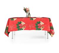 WedDecor Christmas Table Cloth Rectangle Polyester Tablecloth with Bow Ribbon & Bell Print Red Table Cover for Christmas, Buffet, Party, Holiday Dinner (60 x 84 Inch - Red)