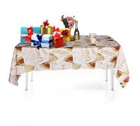WedDecor Christmas Table Cloth Rectangle Polyester Tablecloth with Merry Christmas Print White Table Cloth Cover for Christmas, Buffet Table, Party, Holiday Dinner (60 x 84 Inch- White and Gold)