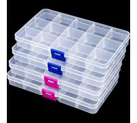 WedDecor Clear 15 Compartment Storage Boxes with Dividers, 4pcs | Adjustable Dividers Let You Customise Each Storage Box For Nail Art, Fishing Tackle, Beads, Hardware And Small Accessories