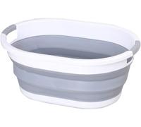 WedDecor Collapsible Oval Shape Foldable 24L Laundry Basket (Grey) | Sturdy Foldable Washing Bin Basket for Clothes Storage, Laundry Room, Bedroom, Bathroom & Home Organisation
