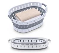 WedDecor Collapsible Oval Shape Foldable 36L Laundry Basket (Grey & White) | Sturdy Foldable Washing Bin Basket for Clothes Storage, Laundry Room, Bedroom, Bathroom & Home Organisation