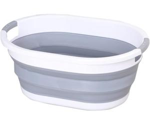 WedDecor Collapsible Oval Shape Foldable 39L Laundry Basket (Grey) | Sturdy Foldable Washing Bin Basket for Clothes Storage, Laundry Room, Bedroom, Bathroom & Home Organisation