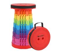 WedDecor Collapsible Telescopic Folding Stool Heavy Duty with 440lbs Load Capacity, Lightweight, Adjustable, Portable Pop Up Stool for Camping, Hiking, BBQ, Garden & Home Use - Rainbow Red