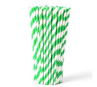 WedDecor Compostable Paper Straws - Durable, Non-Soggy, Food-Safe - Striped, Multi-Layered for Long-Lasting Use - Perfect for Juice, Coffee, Party & Events, Green & White, 1000pcs