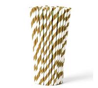 WedDecor Compostable Paper Straws - Durable, Non-Soggy, Food-Safe - Striped, Multi-Layered for Long-Lasting Use - Perfect for Juice, Coffee, Party & Events, Gold & White, 2000pcs