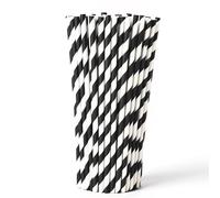 WedDecor Compostable Paper Straws - Durable, Non-Soggy, Food-Safe - Striped, Multi-Layered for Long-Lasting Use - Perfect for Juice, Coffee, Party & Events, Black & White, 250pcs