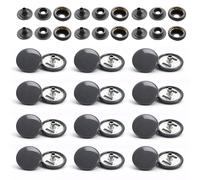 WedDecor Dark Grey 15mm Press Studs Heavy Duty Metal Nickle Free 4 Parts Snap Fasteners Rivets Button for Leather Crafts, Jackets, Bags, Straps, Jeans, Clothes Repair - Pack of 50