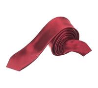 WedDecor Deep Red Slim Tie for Men, Plain Satin Polyester Necktie, 5cm Wide Solid Colour Tie for Business, Wedding, Funeral, Office, Party & Formal Wear