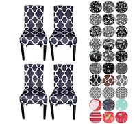 WedDecor Dining Chair Cover, Spandex Stretch Chair Seat Cover, Removable & Washable Chair Slipcover for Kitchen, Wedding, Hotel, Dining Room, Banquet, Chair Protector, 4 Pcs, Navy Trellis