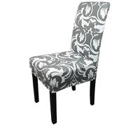 WedDecor Dining Chair Cover, Spandex Stretch Chair Seat Cover, Removable & Washable Chair Slipcover for Kitchen, Wedding, Hotel, Dining Room, Banquet, Chair Protector, 4 Pcs, Grey & White