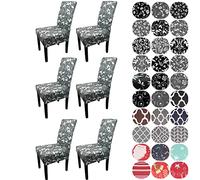 WedDecor Dining Chair Cover, Spandex Stretch Chair Seat Cover, Removable & Washable Chair Slipcover for Kitchen, Wedding, Hotel, Dining Room, Banquet, Chair Protector, 6 Pcs, Grey Floral