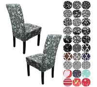 WedDecor Dining Chair Cover, Spandex Stretch Chair Seat Cover, Removable & Washable Chair Slipcover for Kitchen, Wedding, Hotel, Dining Room, Banquet, Chair Protector, 2 Pcs, Grey & White